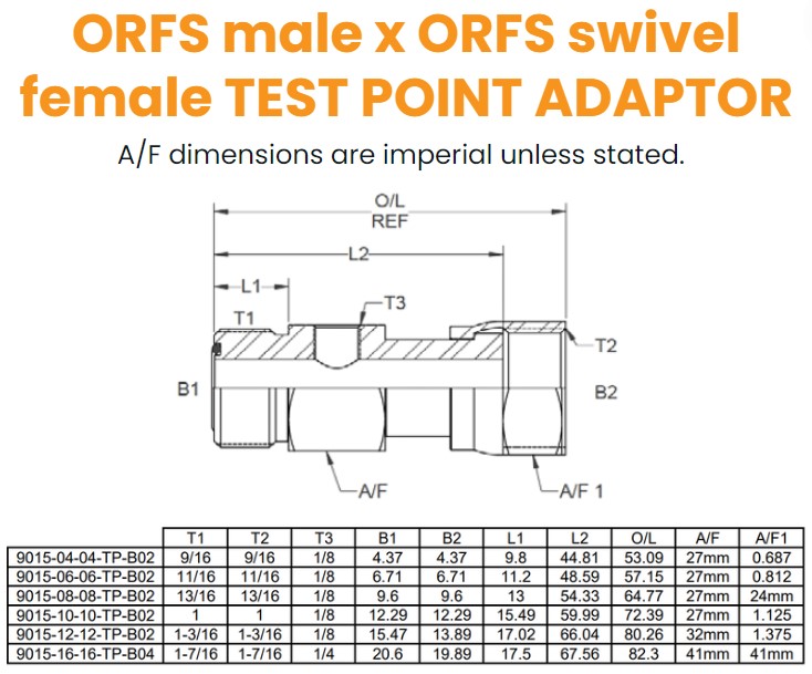 9/16 Orfs M/F C/W 1/8 BSP Test Point Hydraulic Adaptor